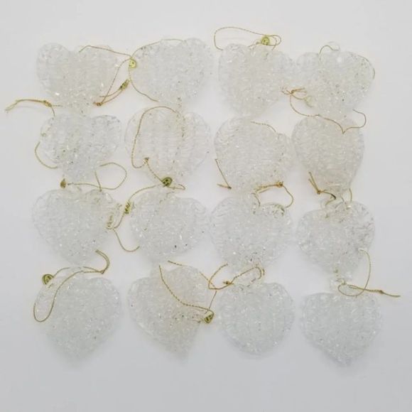 Glass Heart Ornaments Attached Gold Strings 16 Pieces Christmas Home Decor - Picture 4 of 4